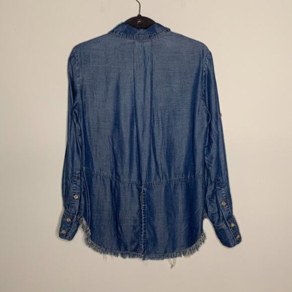 Cloth‎ + Stone Fringe Chambray Split Back Top XS - Picture 3 of 8